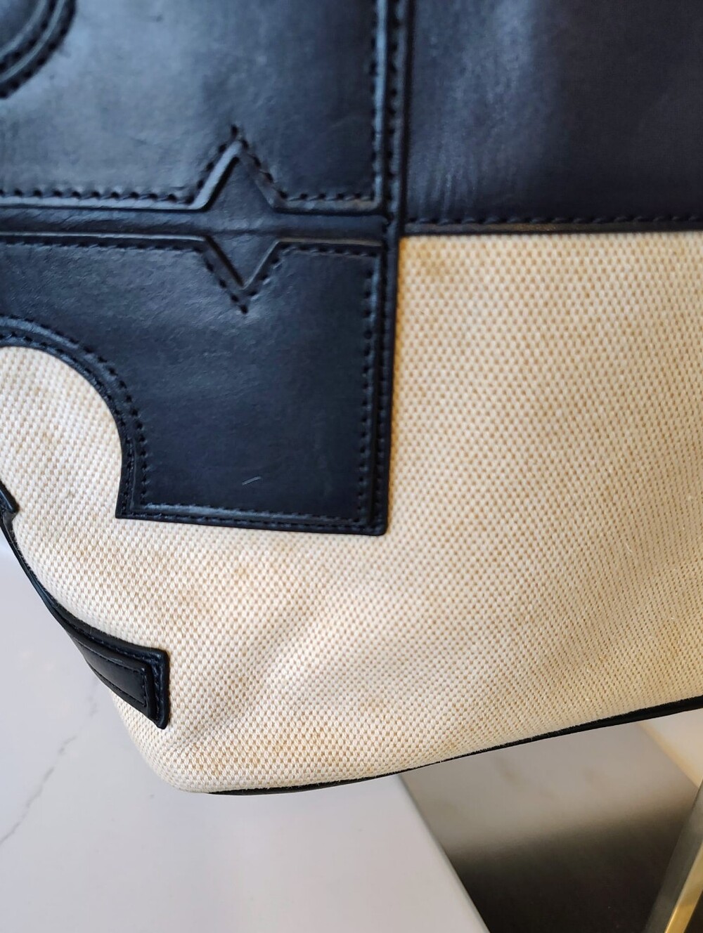 Tory Burch Tote Bag - Canvas/Black Leather-Trimmed - Picture 8 of 16